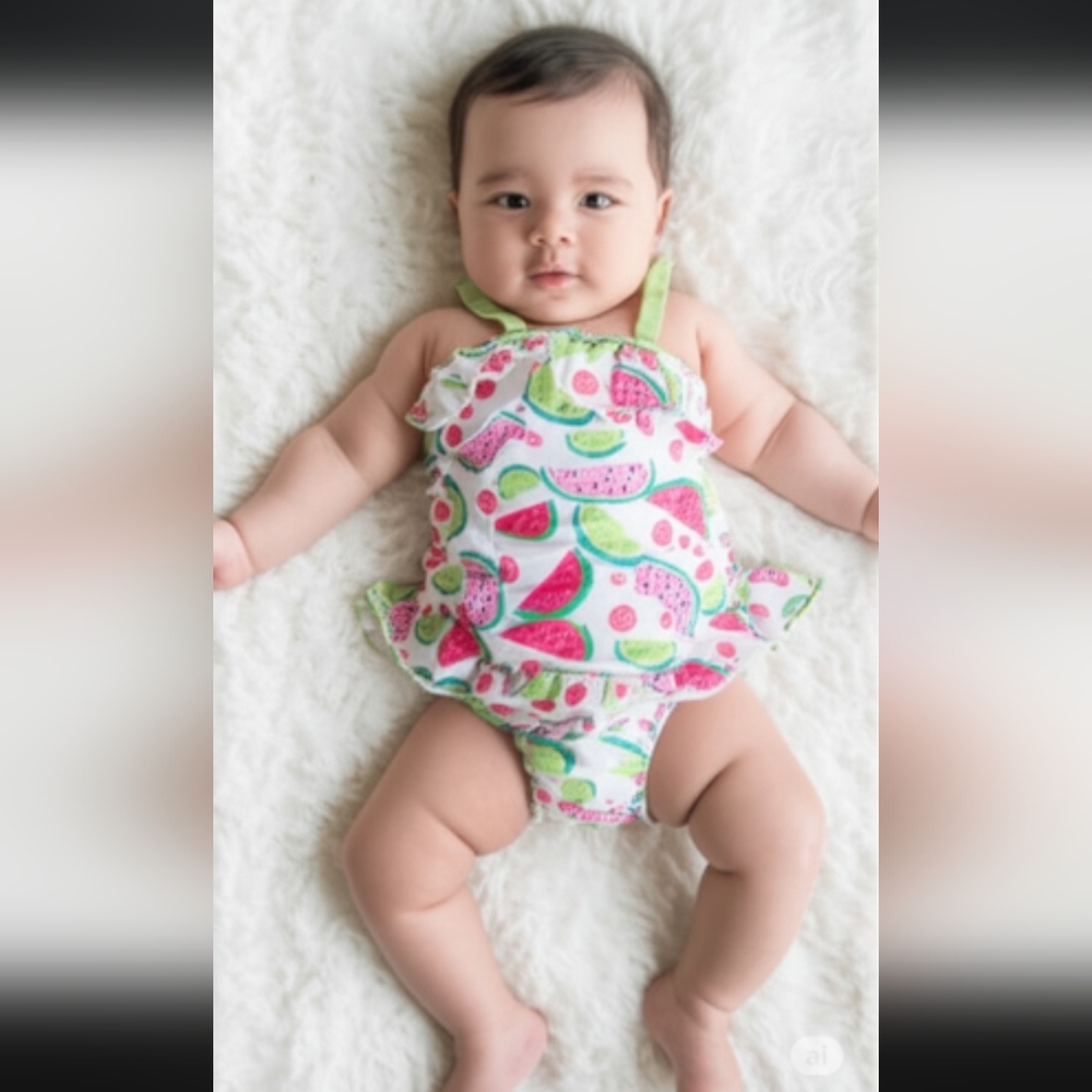 PINK PLATINUM GIRL'S SWIMSUIT SIZE 18M ONE PIECE WATERMELLONS UV PROTECTION